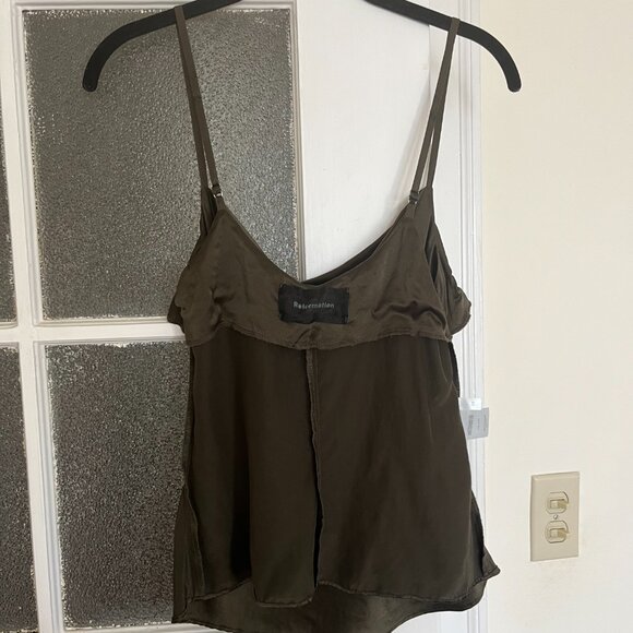 100% Silk 🇺🇸 Made in USA Olive Green Reformation Camisole Tank Top - Picture 7 of 8